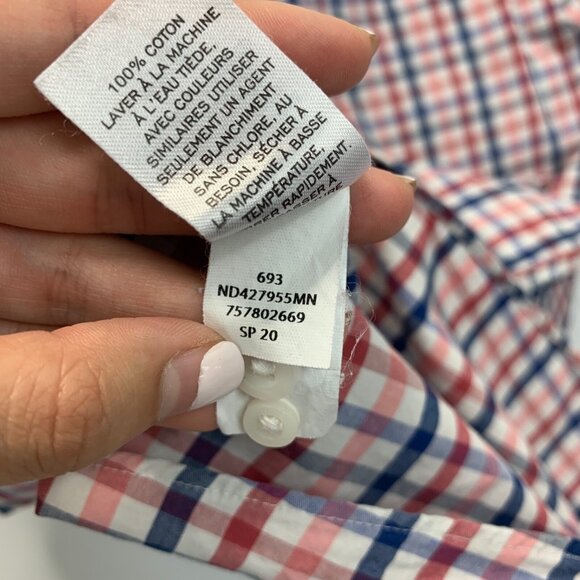 1901 Shirt Mens L Large Trim Fit Multi Red Blue Cotton Checkered Button Down - Picture 9 of 11